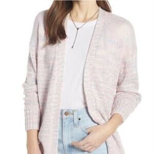 Something Navy Cardigan Womens M Pastel Multicolor Open Front Longline Knit